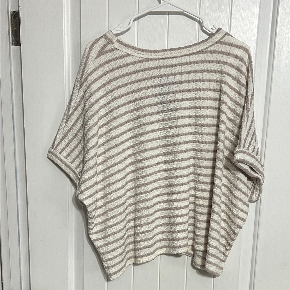 Charles Henry Women's Striped Cream and Brown Blouse - Picture 2 of 4